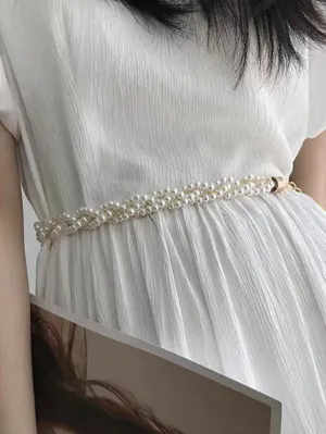 SHEIN Faux Pearl Decor Chain Belt