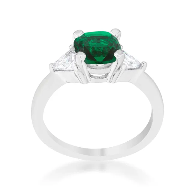 Shonda 1.8ct Emerald CZ Rhodium Cushion Classic Statement Ring