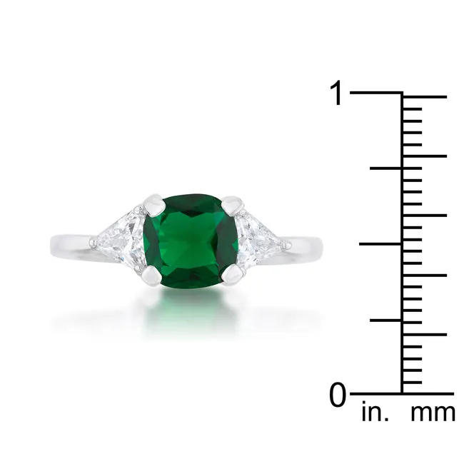 Shonda 1.8ct Emerald CZ Rhodium Cushion Classic Statement Ring