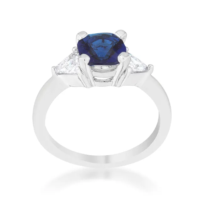 Shonda 1.8ct Sapphire CZ Rhodium Cushion Classic Statement Ring