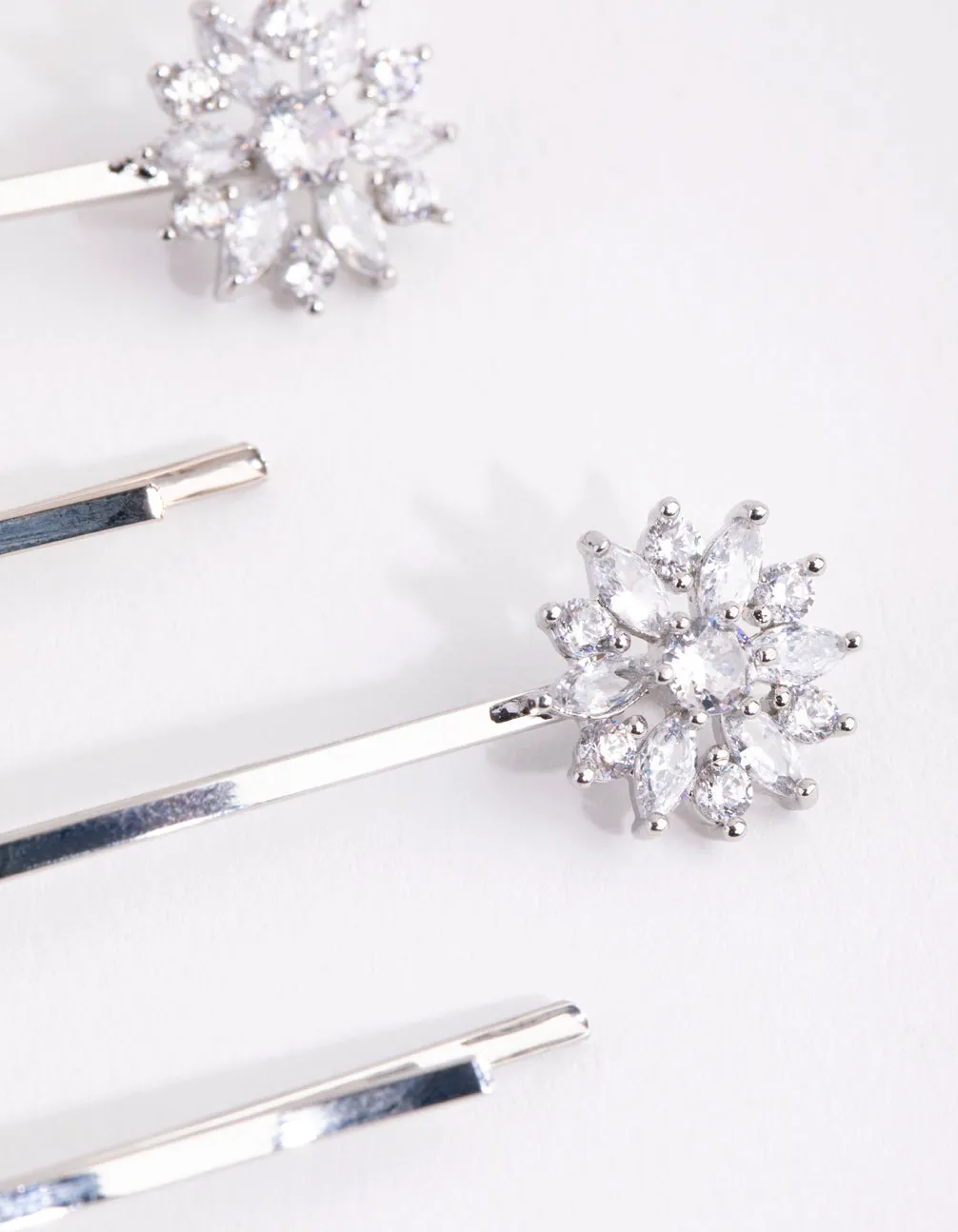 Silver Cubic Zirconia Flower Mix Hair Slide 4-Pack