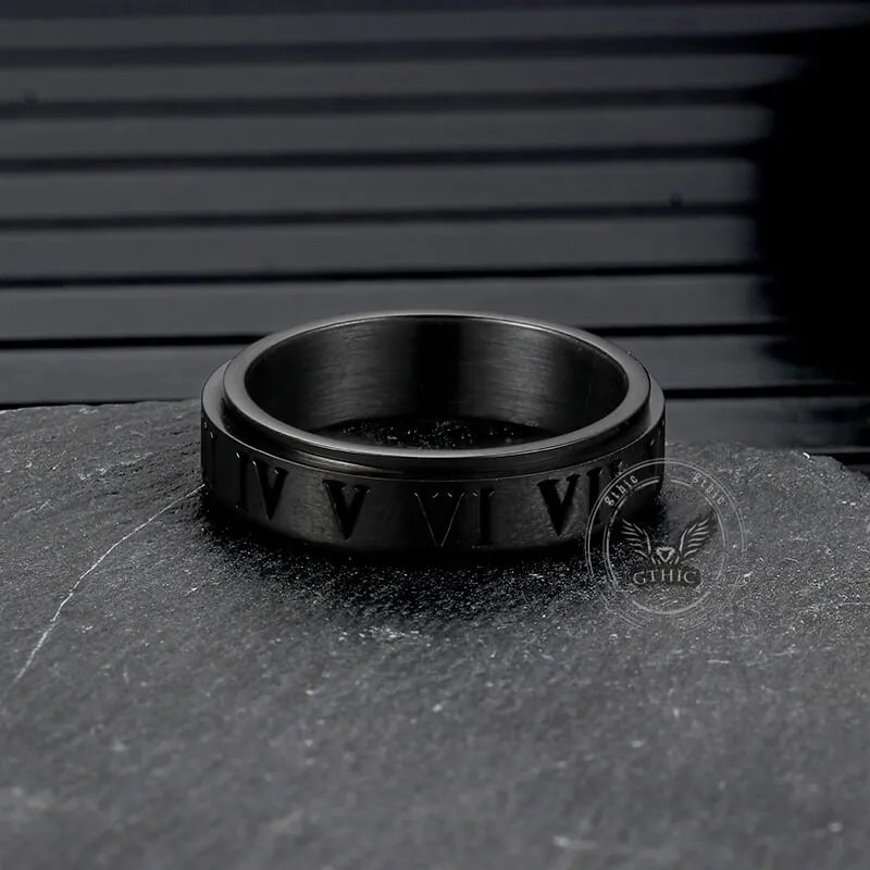 Simple Roman Numeral Stainless Steel Spinner Ring