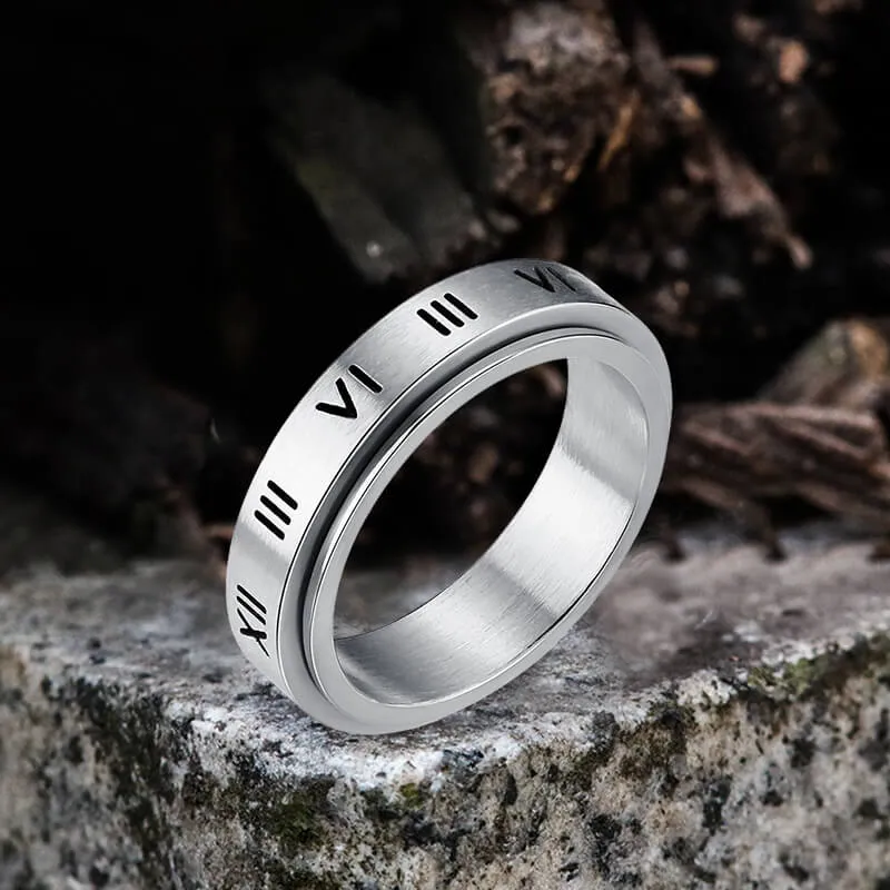 Simple Roman Numeral Stainless Steel Spinner Ring