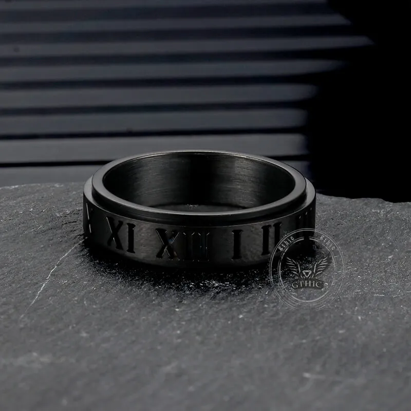 Simple Roman Numeral Stainless Steel Spinner Ring