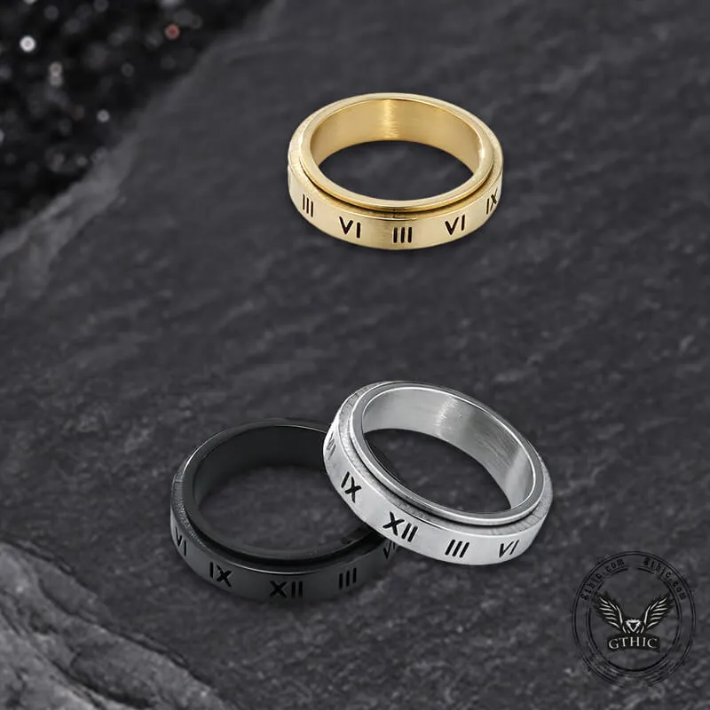 Simple Roman Numeral Stainless Steel Spinner Ring