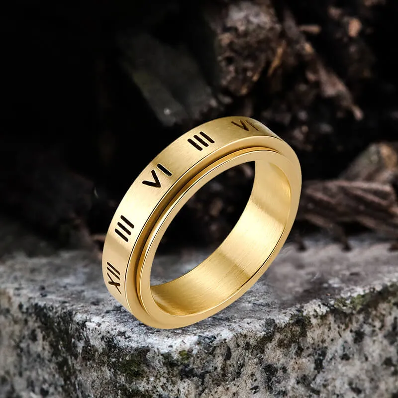 Simple Roman Numeral Stainless Steel Spinner Ring