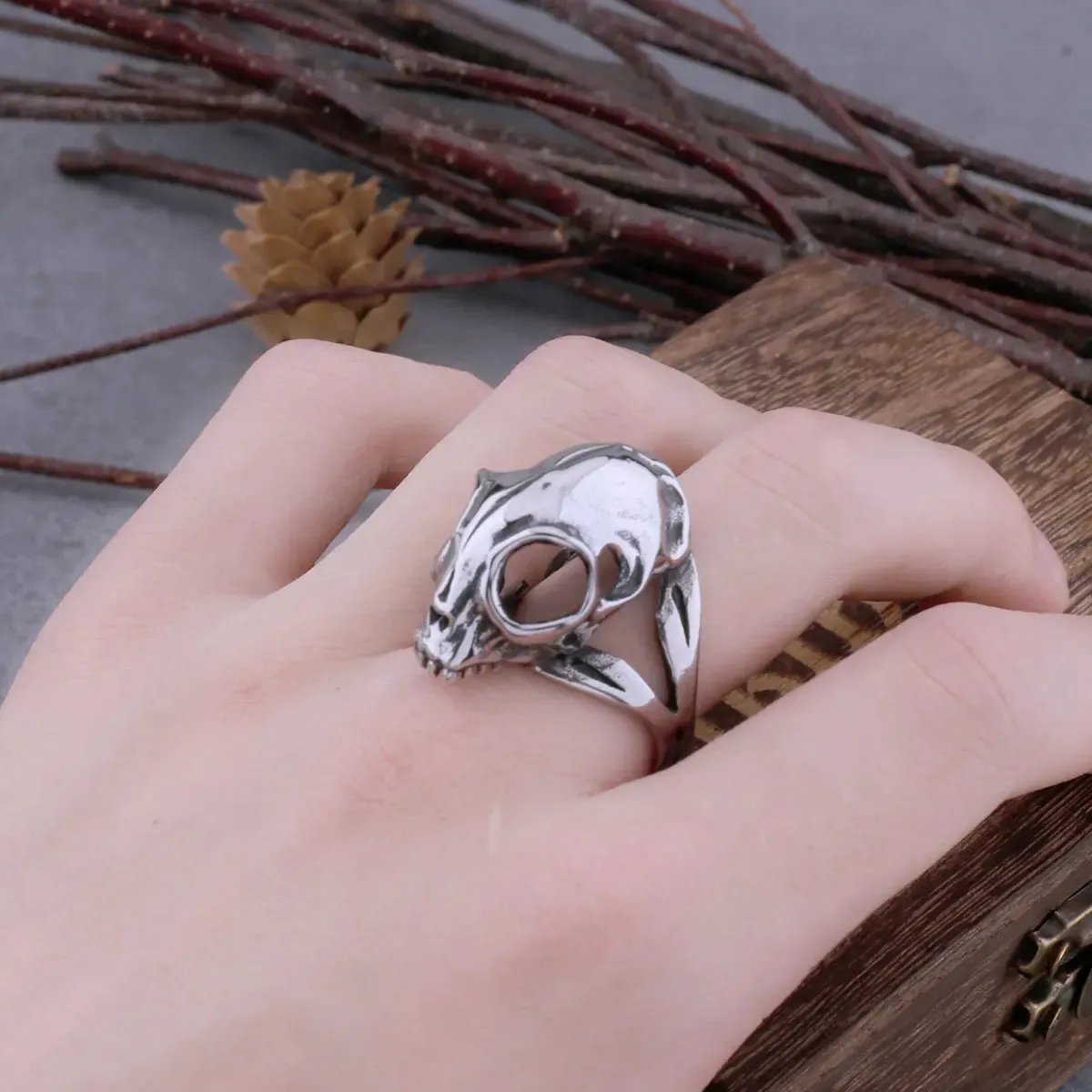 Simple Stainless Steel Dinosaur Skull Viking Ring