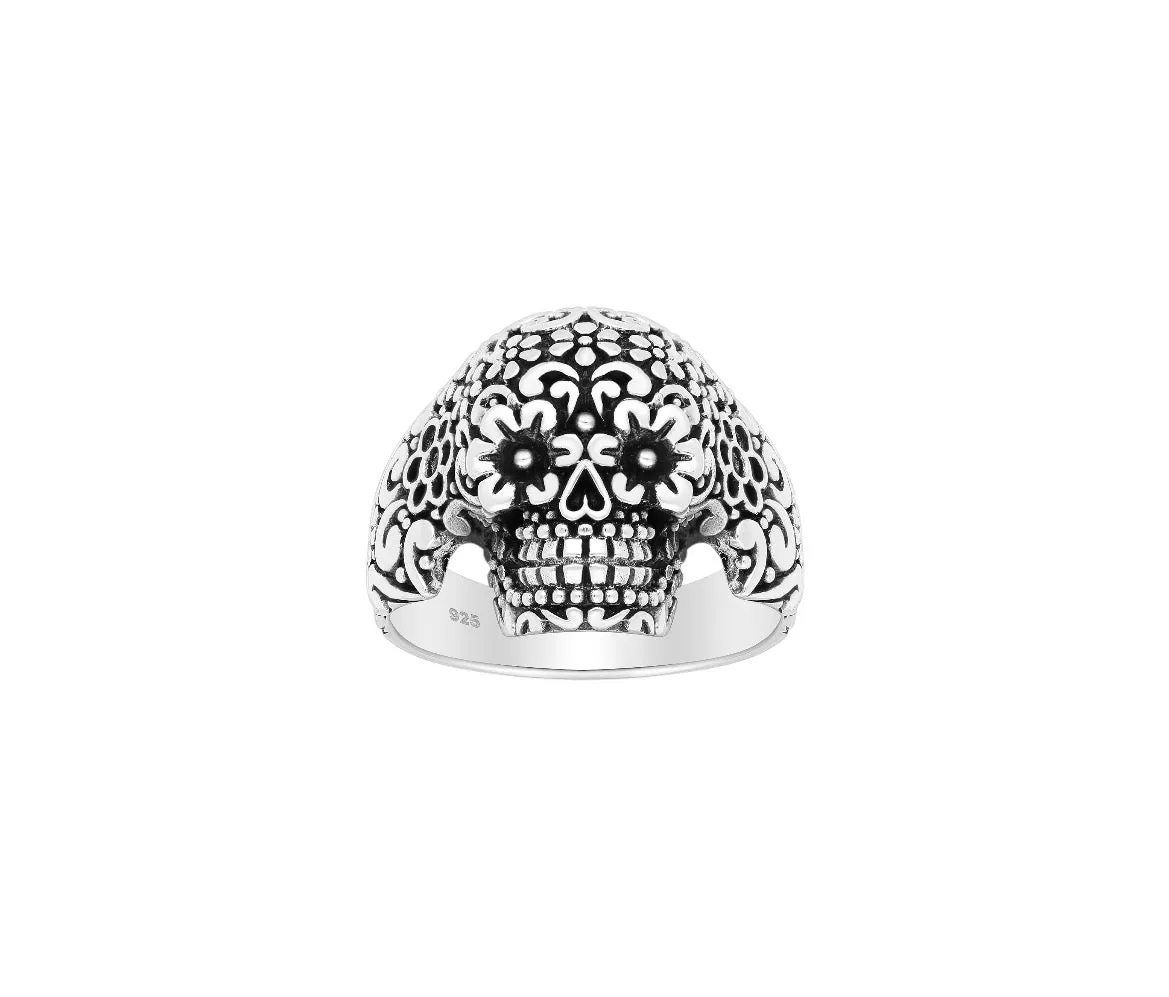 Skull Ring Flower Eyes Luxury Sterling Silver 925 Statement Ring KESLEY