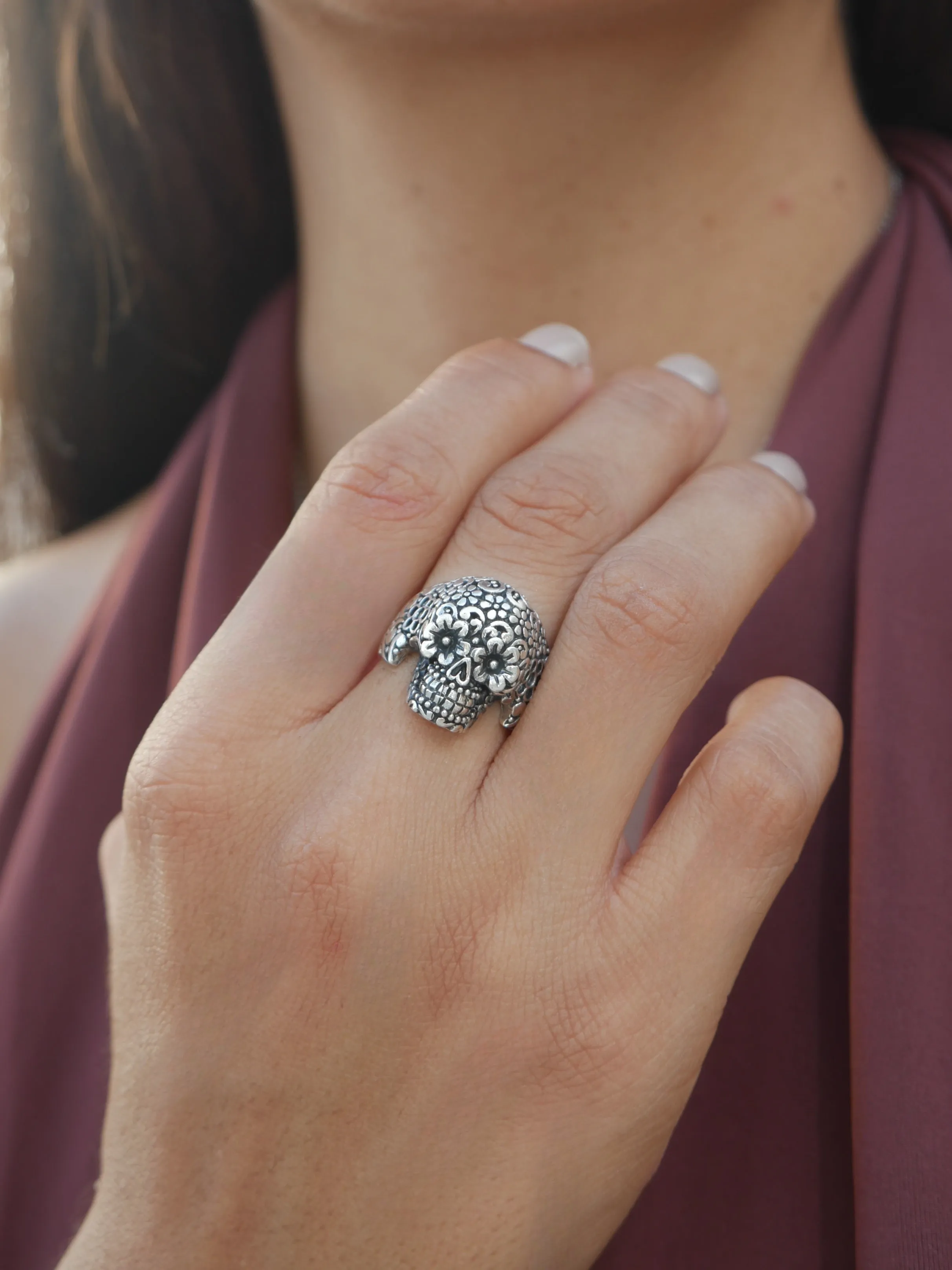 Skull Ring Flower Eyes Luxury Sterling Silver 925 Statement Ring KESLEY