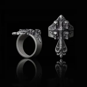 Skulls Cross Sterling Silver Ring