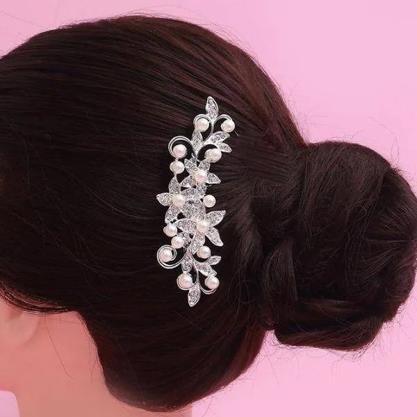 Sparkling Garden Crystal and Pearl Accented Hair Comb for Woman Special Occasion Bridal Prom