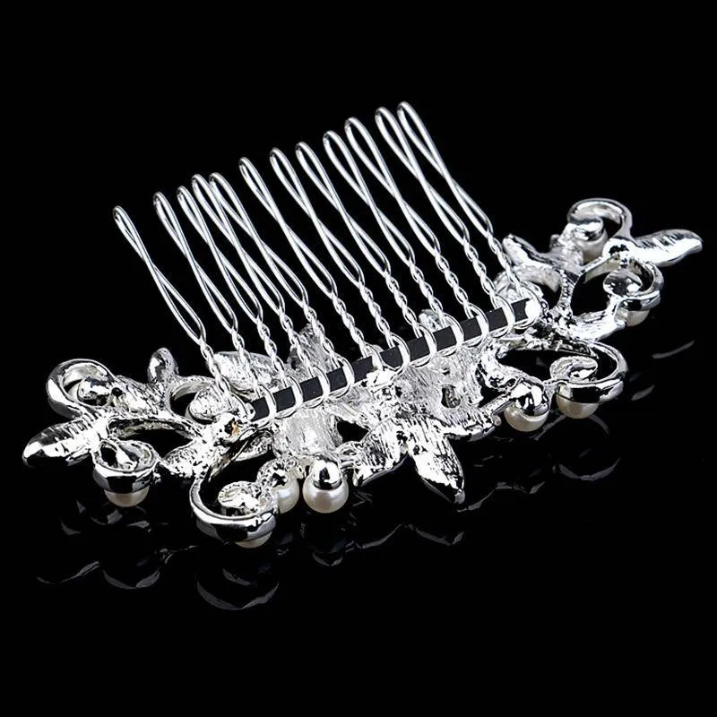 Sparkling Garden Crystal and Pearl Accented Hair Comb for Woman Special Occasion Bridal Prom