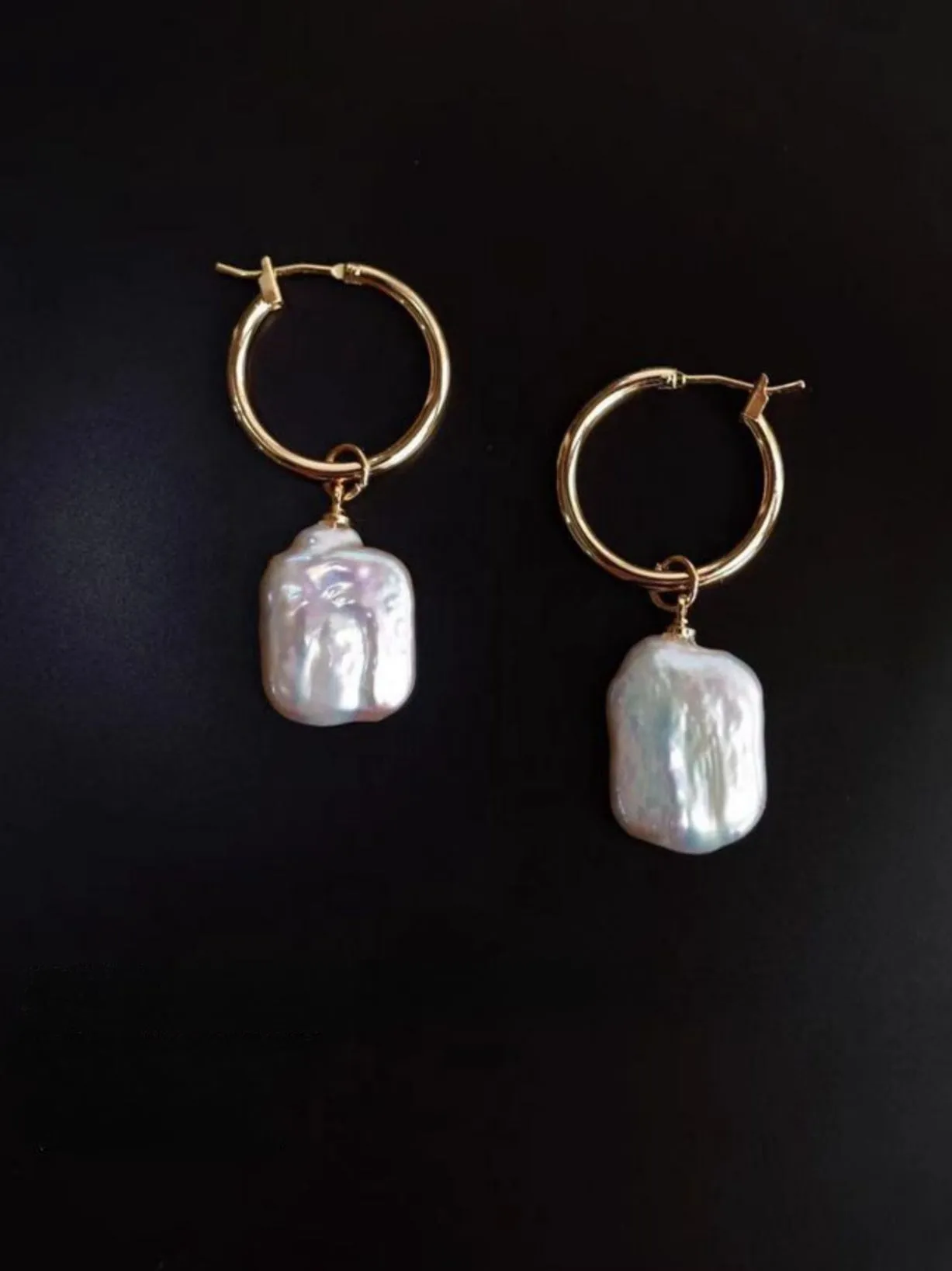 Square Baroque Pearl Drop Hoop Earrings