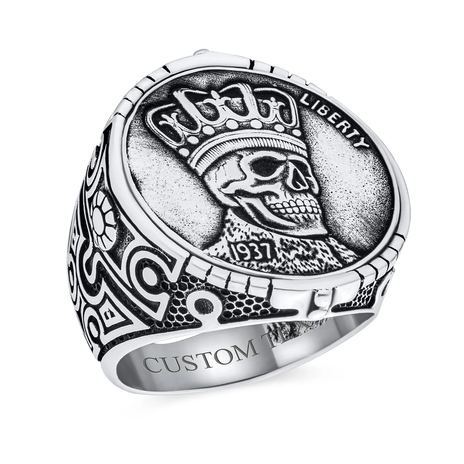 Statement Eagle Head Liberty Coin Mens Silver Ring Punk Biker Jewelry Gothic Skull