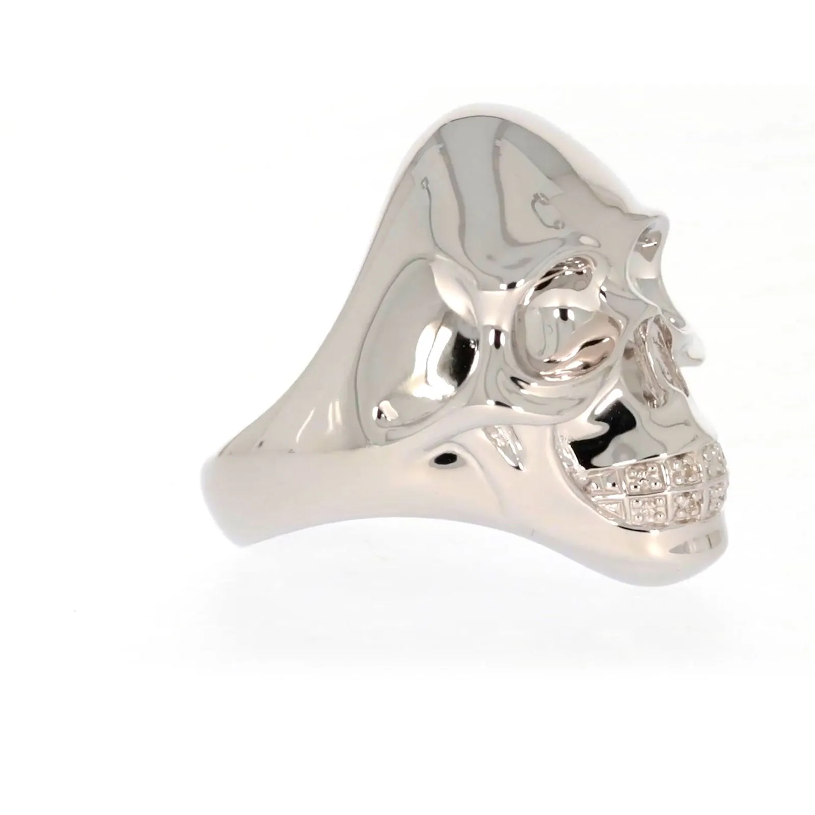 Sterling Silver Diamond Set Skull Mens Ring