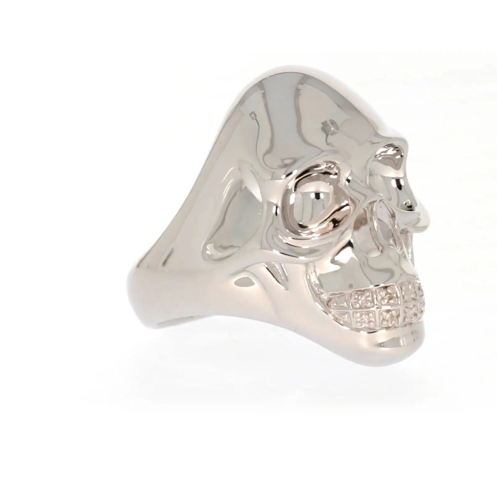 Sterling Silver Diamond Set Skull Mens Ring