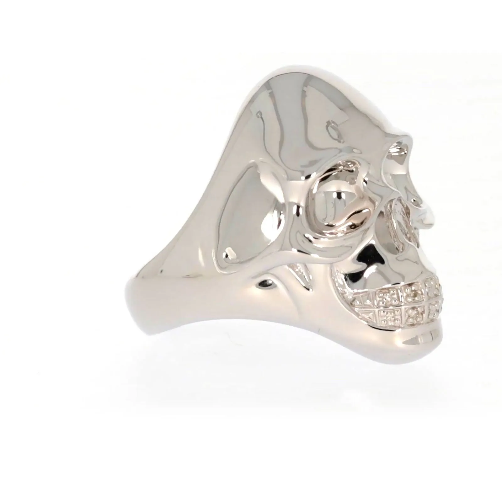 Sterling Silver Diamond Set Skull Mens Ring