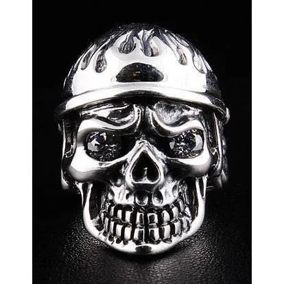 Sterling Silver Military Skull Army Ring