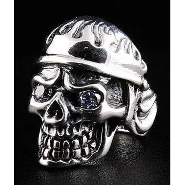 Sterling Silver Military Skull Army Ring