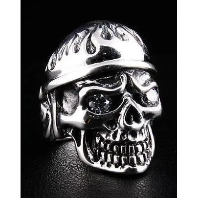 Sterling Silver Military Skull Army Ring