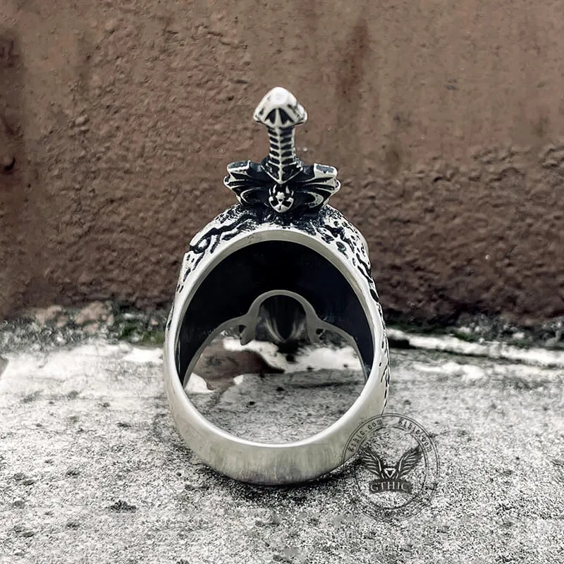 Sword Piercing Skull Sterling Silver Ring