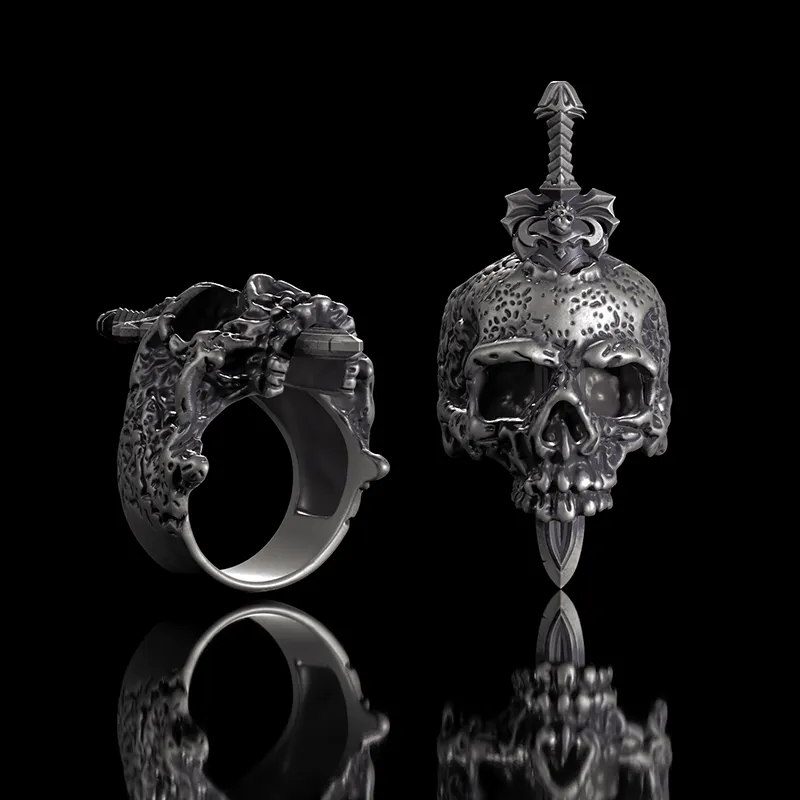 Sword Piercing Skull Sterling Silver Ring