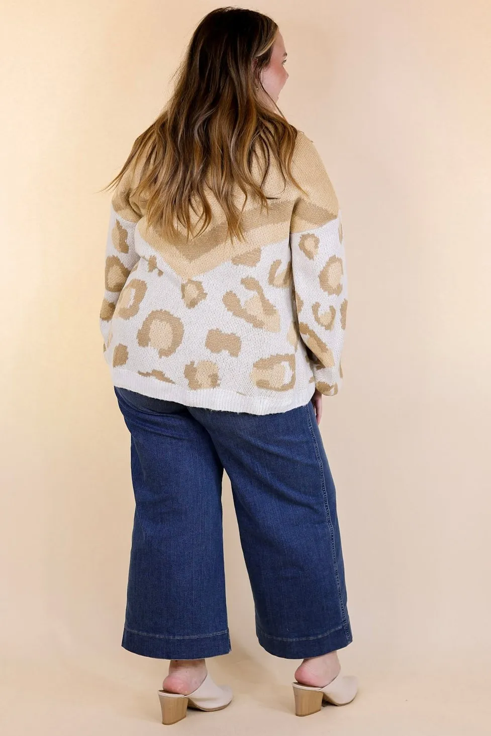 Thankful Thoughts Leopard Print and Chevron Print Block Sweater in Beige