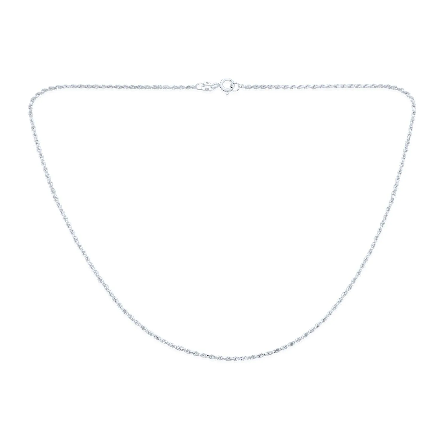 Thin 2MM Sterling Silver Rope Link Chain Necklace Nickel-Free Made in Italy