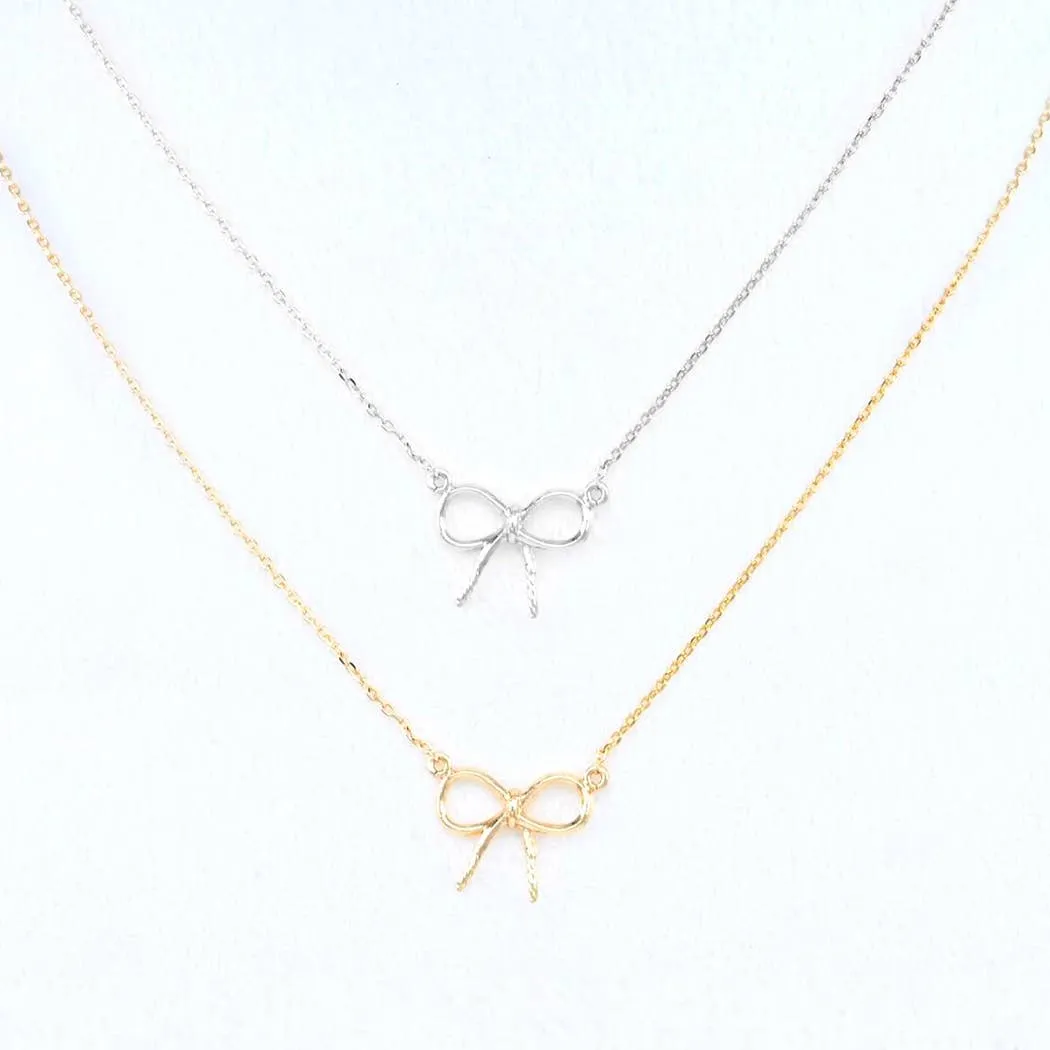 Thin Wire Tied Bow Ribbon Design Necklace