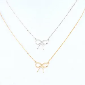 Thin Wire Tied Bow Ribbon Design Necklace