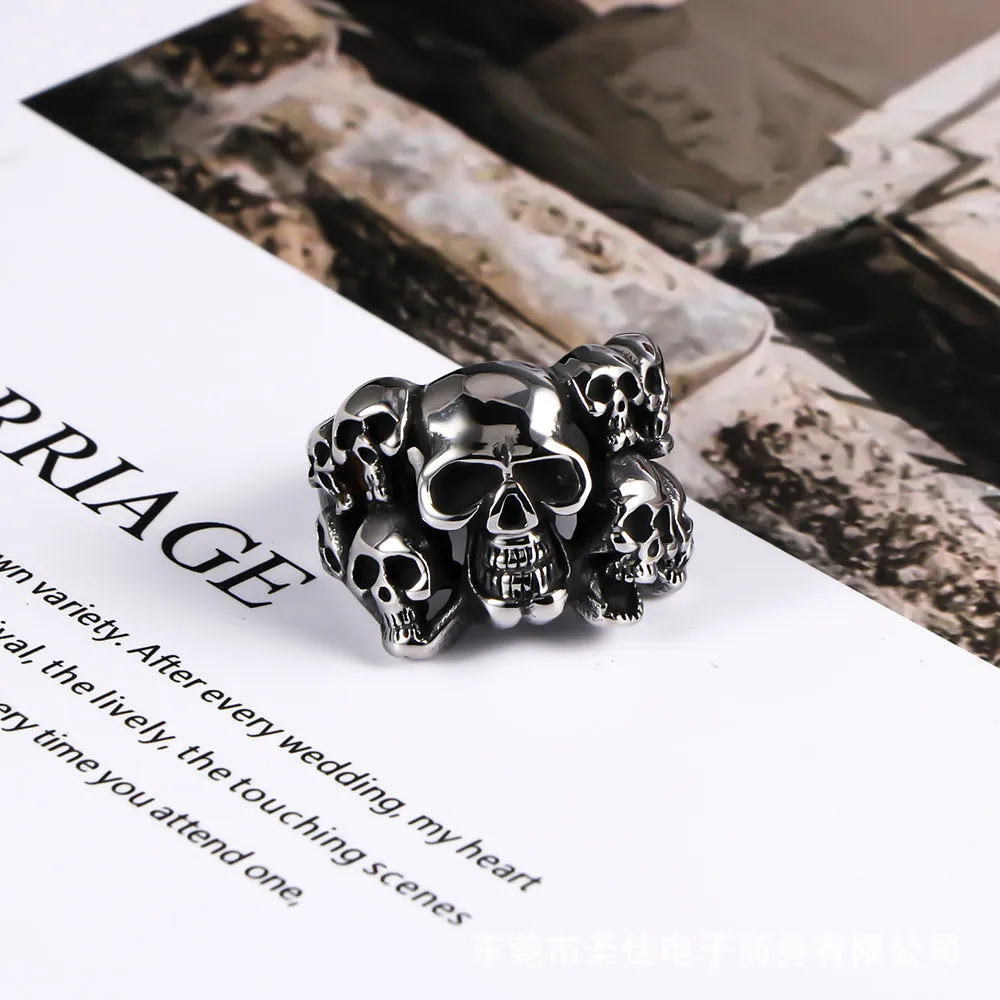 Titanium Steel Skull Ring for Men - European and American Punk Style, Available in Multiple Sizes