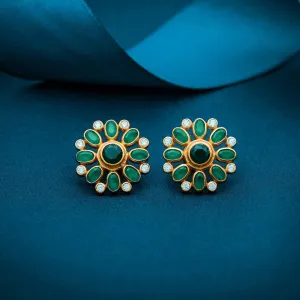 Traditional Ethnic 925 Silver Gold Plated Stud