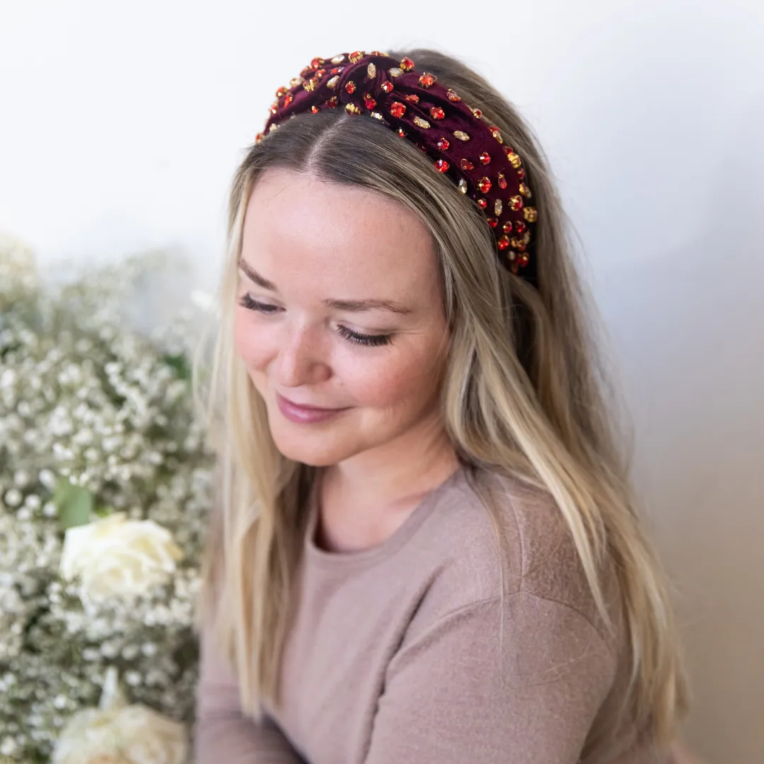 Traditional Knot Headband - Velvet Maroon Gem