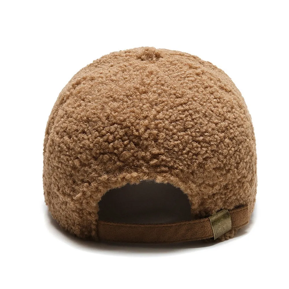 Trendy Streetwear Solid Windproof Wool Teddy Baseball Hats For Women