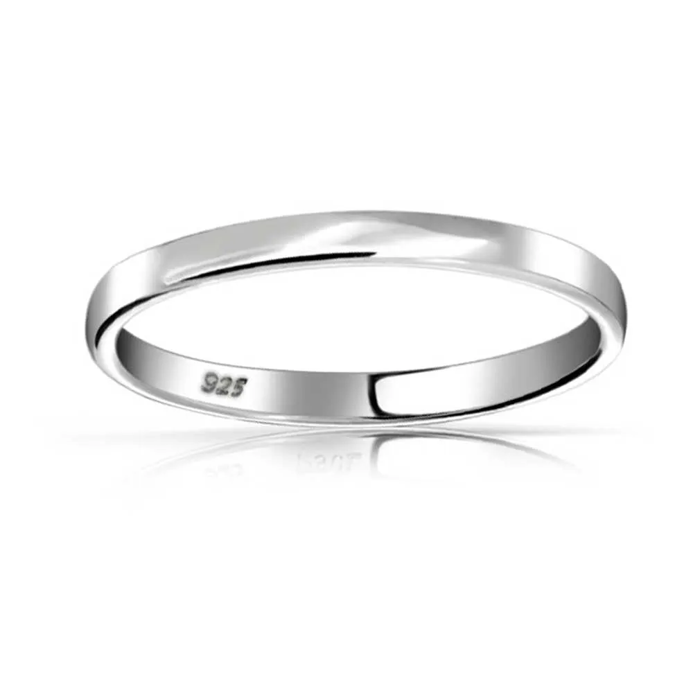 Unisex Classic Minimalist Dome Sterling Silver Ring for Couples Wedding Band