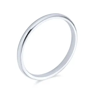 Unisex Classic Minimalist Dome Sterling Silver Ring for Couples Wedding Band