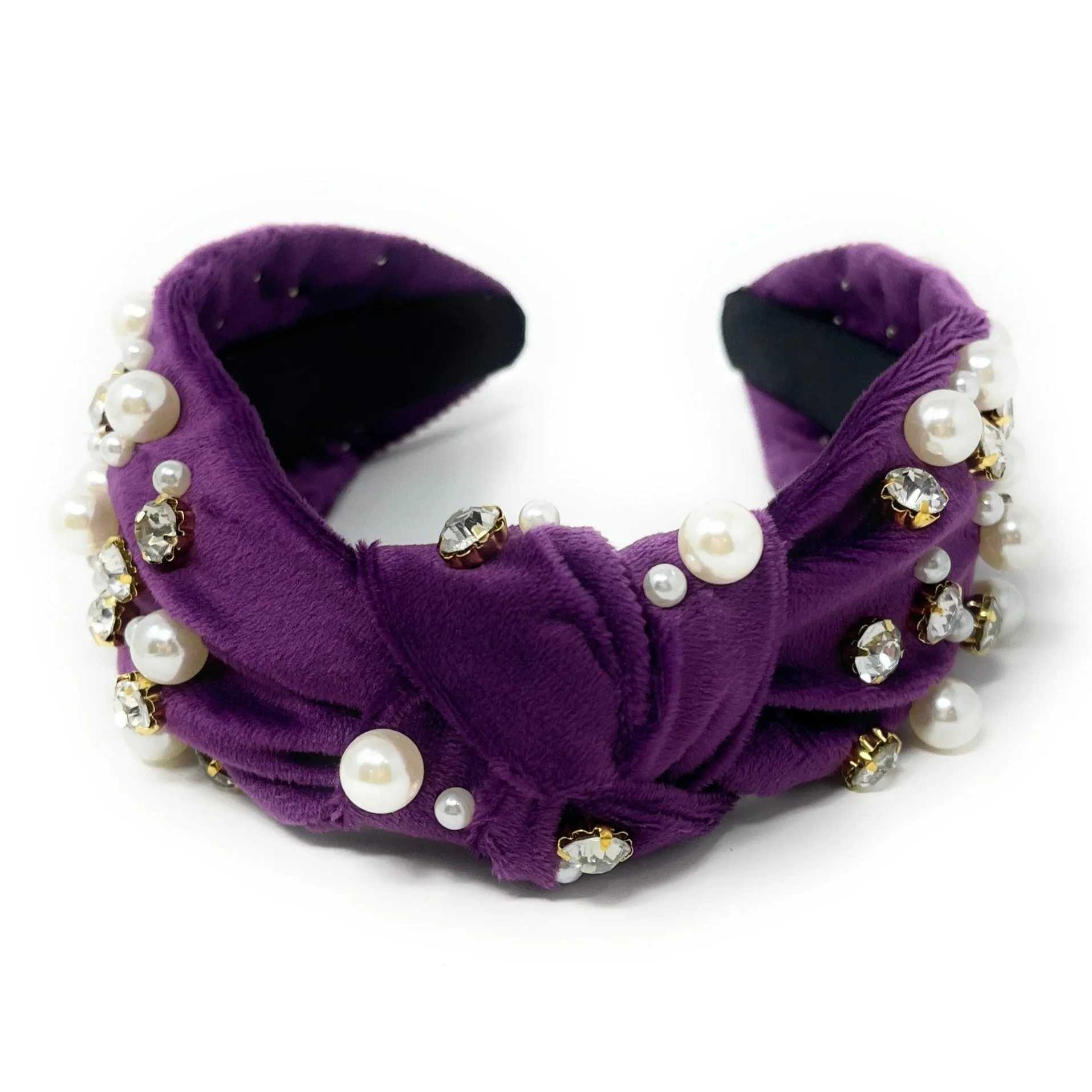 Velour Pearl Jeweled Knot Headband