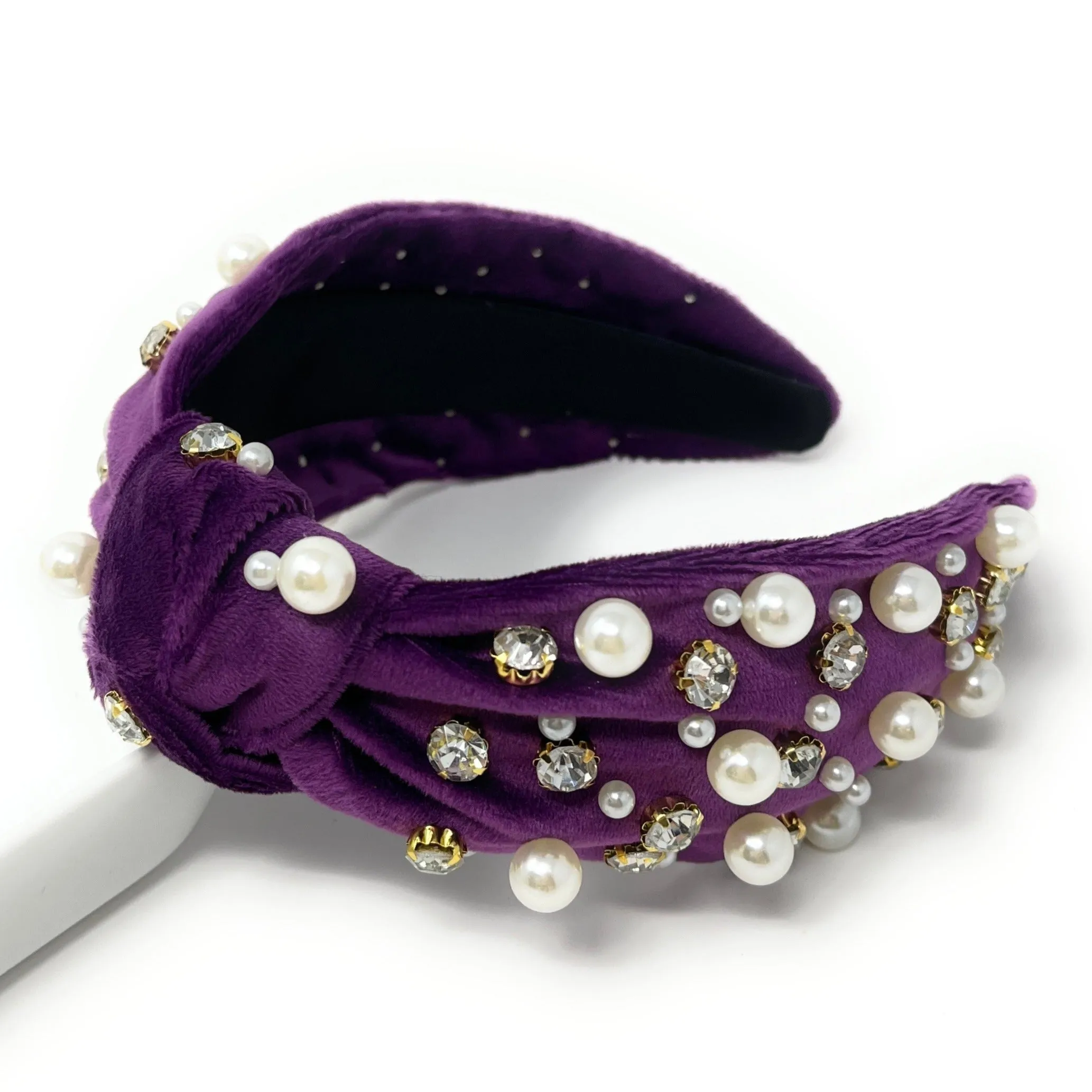 Velour Pearl Jeweled Knot Headband