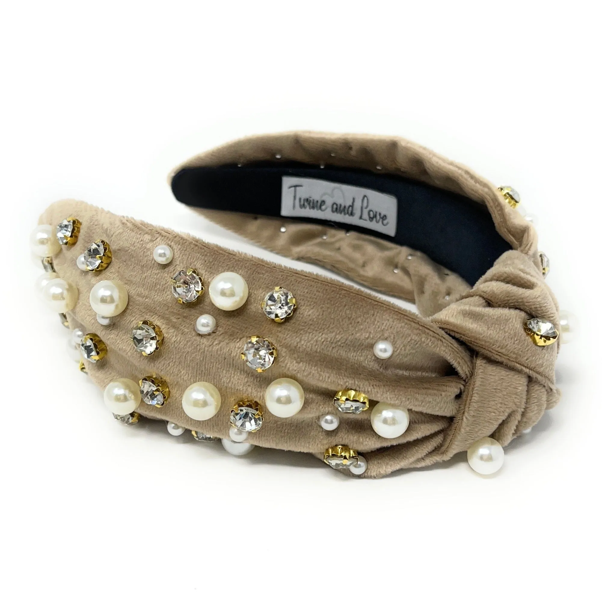 Velour Pearl Jeweled Knot Headband