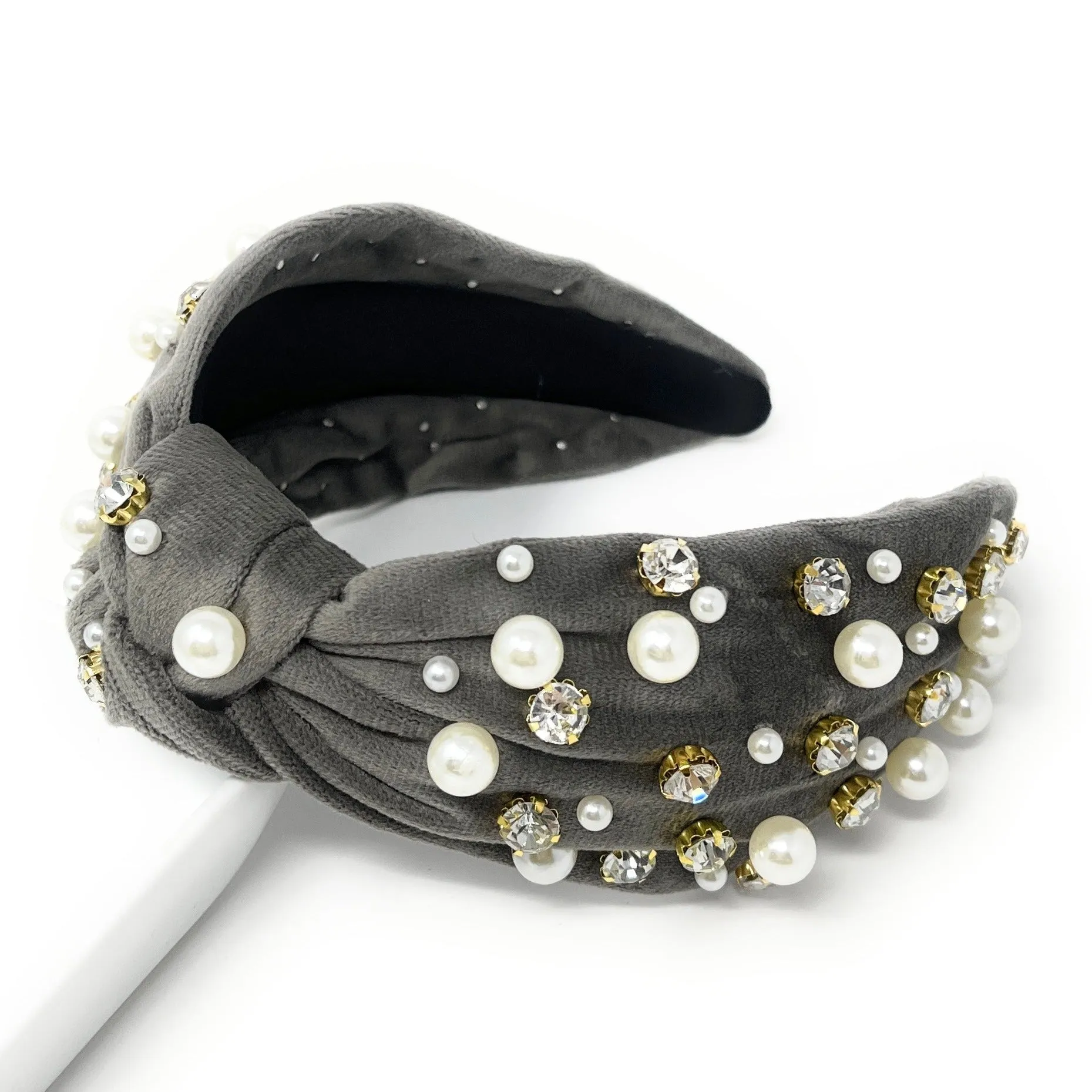 Velour Pearl Jeweled Knot Headband