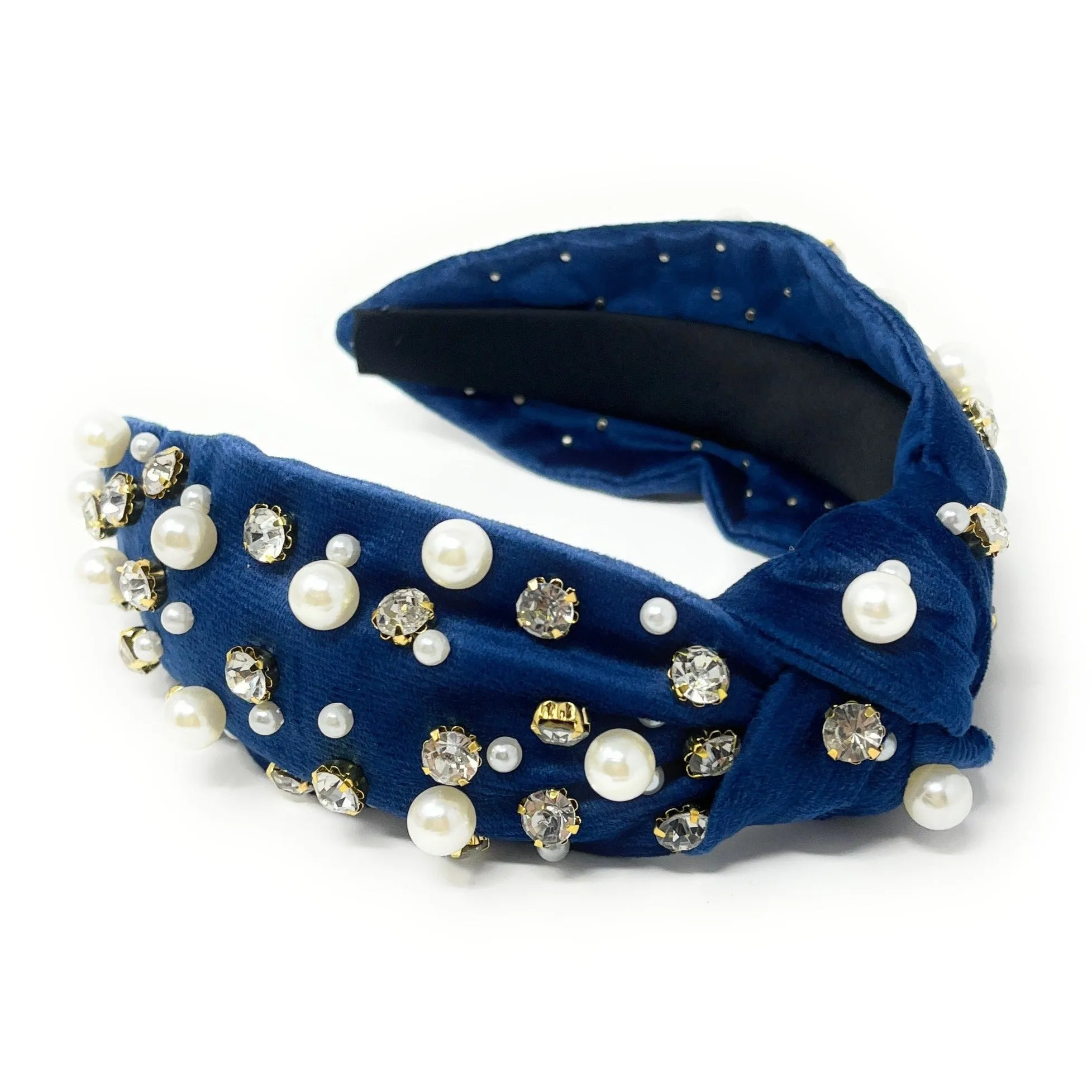 Velour Pearl Jeweled Knot Headband