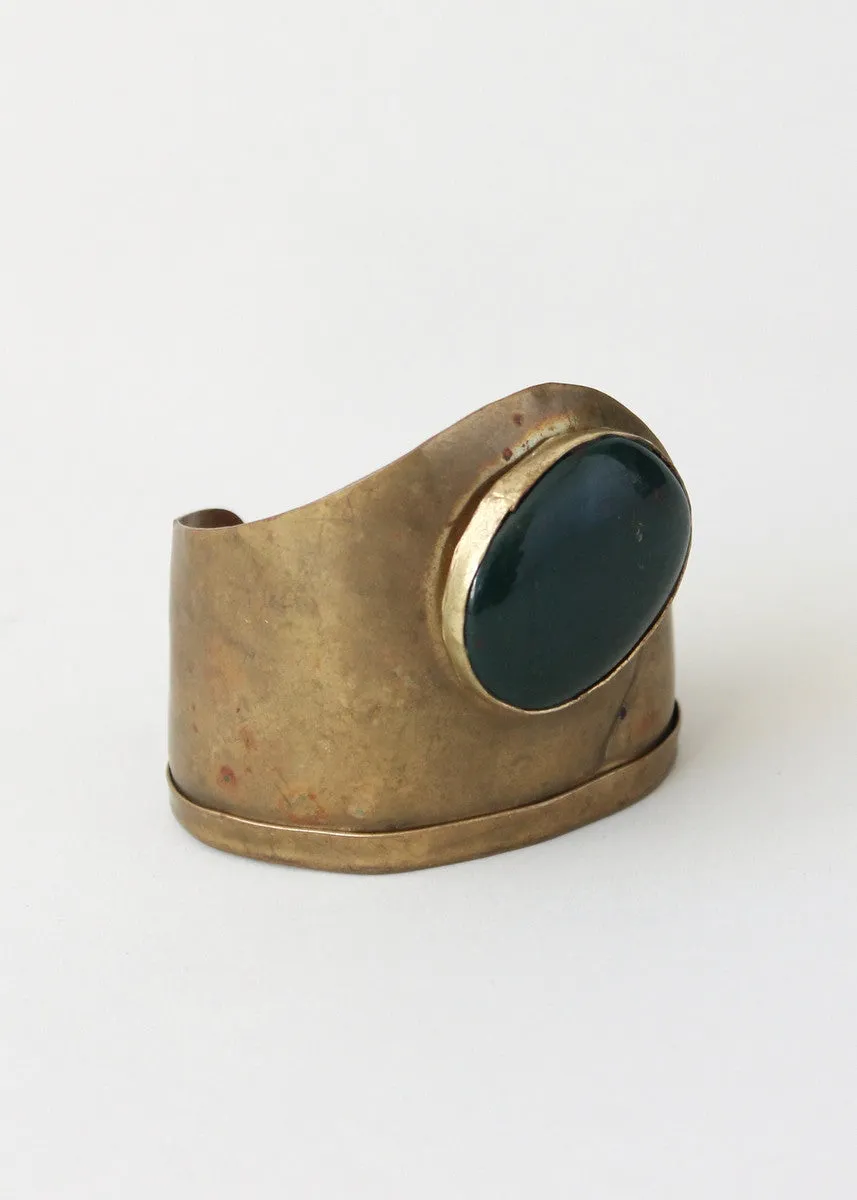 Vintage 1970s Brass and Agate Cuff Bracelet