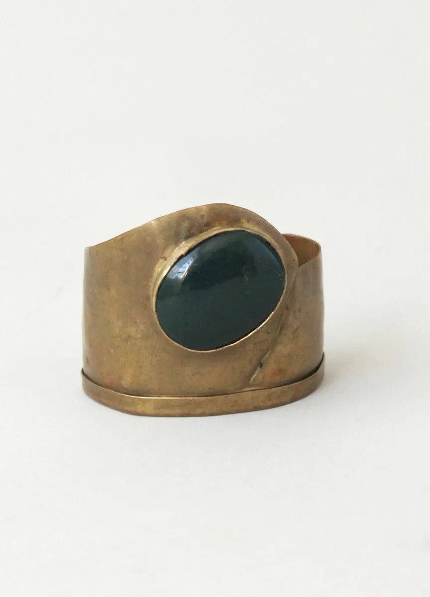 Vintage 1970s Brass and Agate Cuff Bracelet