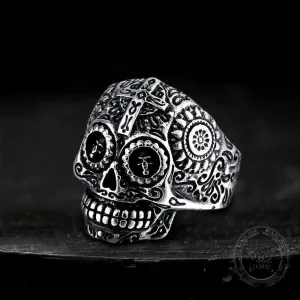 Vintage Cross Pattern Stainless Steel Skull Ring