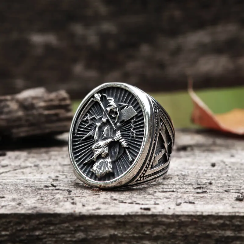 Vintage Reaper Scythe Stainless Steel Skull Ring