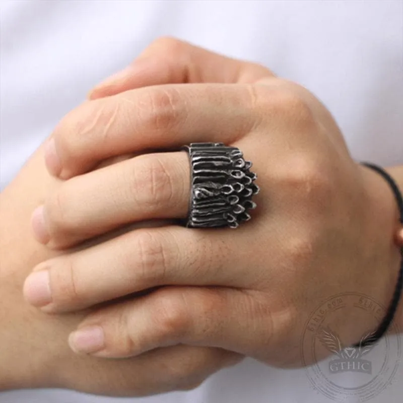 Vintage Ruin Cross Brass Sterling Silver Skull Ring