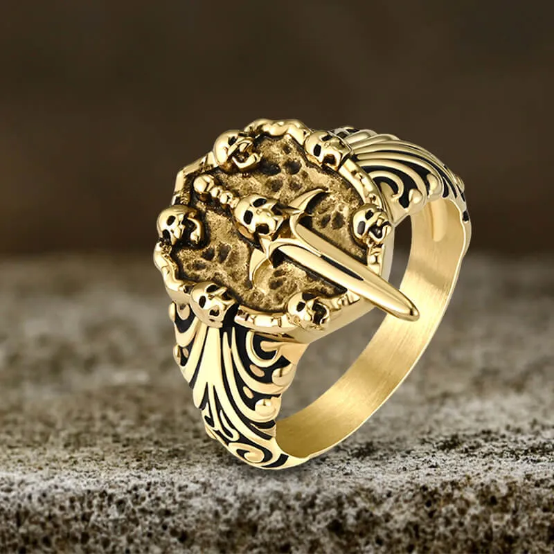 Vintage Sword Stainless Steel Skull Ring