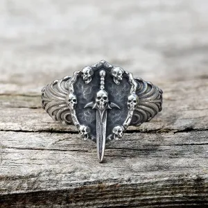 Vintage Sword Stainless Steel Skull Ring