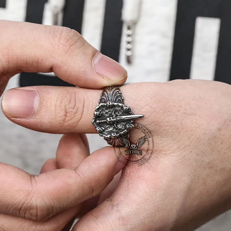 Vintage Sword Stainless Steel Skull Ring