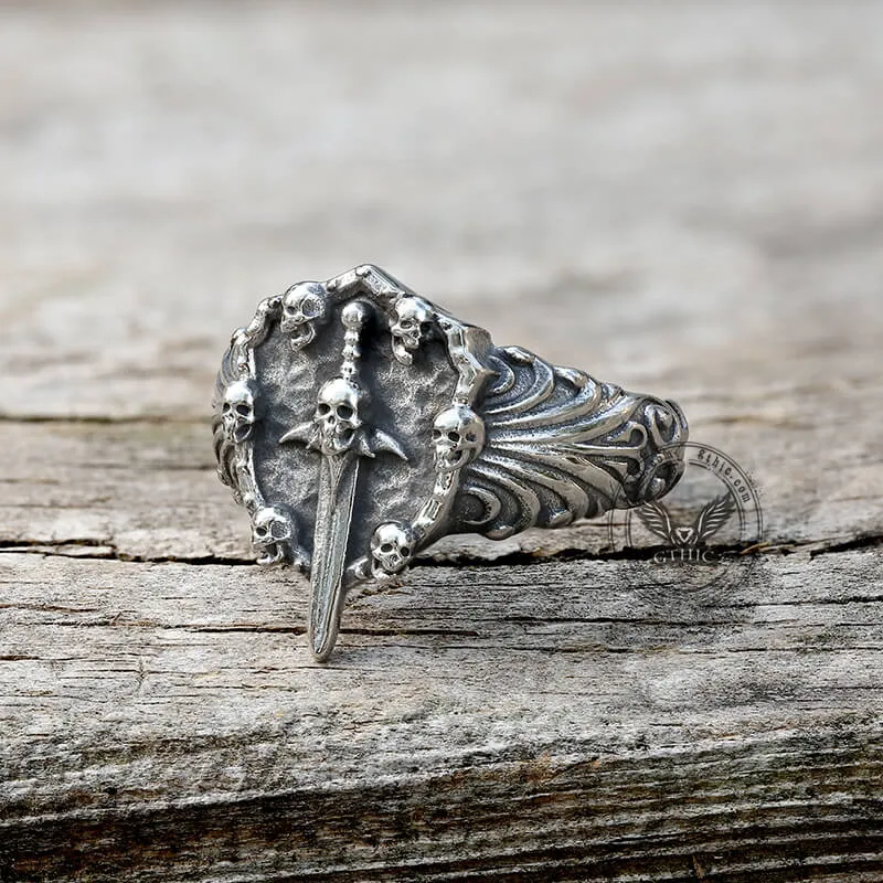 Vintage Sword Stainless Steel Skull Ring